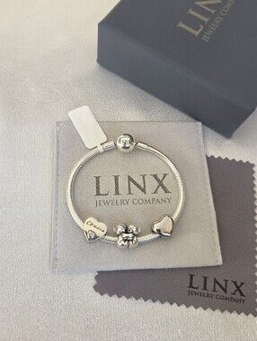 Linx Snake Chain Bracelet with Cousin  Themed Charms 925 sterling silver